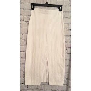 Free People White Ribbed Knit Midi Skirt with Front‎ Slit Womens Size Small